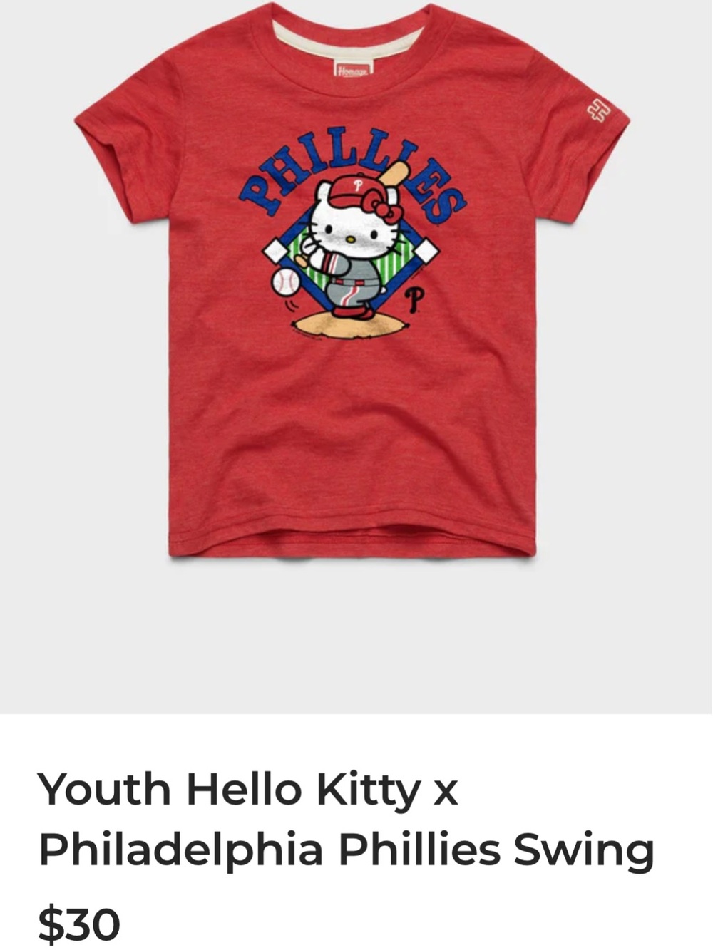 HOMAGE Red Hello Kitty x Phillies Kids Tee